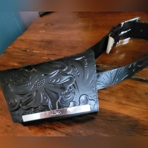 Patricia Nash embossed black leather belt bag  -  size small